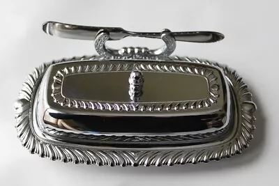 Ornate Vintage Retro 60s Stainless Steel And Chrome Butter Dish With Knife NOS • $24.99