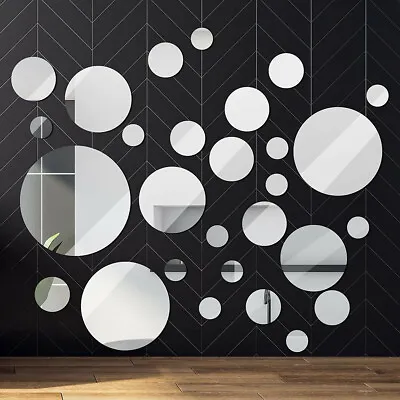 £4.16 • Buy 32Pcs Tiles Wall Stickers Circle Mirror Decals Self-Adhesive Bedroom Home Decors