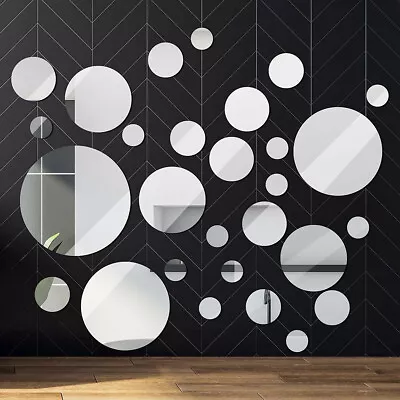 32Pcs Tiles Wall Stickers Circle Mirror Decals Self-Adhesive Bedroom Home Decors • £3.83