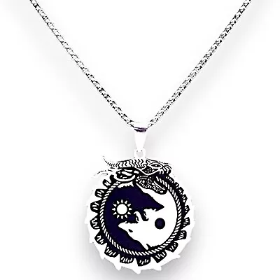 Wolf Yin Yang Necklace Stainless Steel Skoll Hati Jormungandr Viking Pendant • $19.99