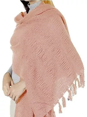 Cejon Womens Oversized Solid  Fringed Scarf Wrap Blush Light Pink  78  X 25  • $9.98