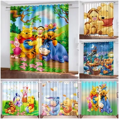 Winnie The Pooh Bear Tiger Fabric Curtain Thermal Ring Top Eyelet Kids Bedroom • $42.66