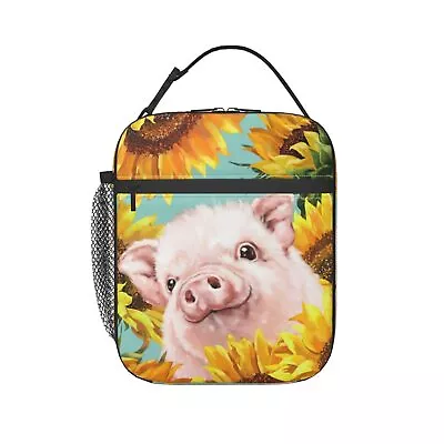 Sunflower Funny Pig Lunch Box Insulated Lunch Bags Zipper Lunch Bag Cooler Tote  • $10.83