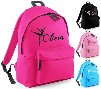 Girls Personalised Dance Glitter Backpack Kids Gymnastics School Rucksack Bag • £9.99