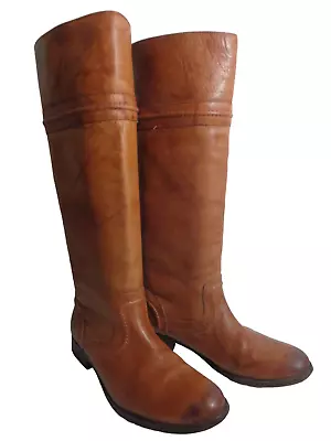 FRYE Melissa 76442 US 7.5M Cognac Leather Melissa Trapunto Tall Riding Boots • $69.99