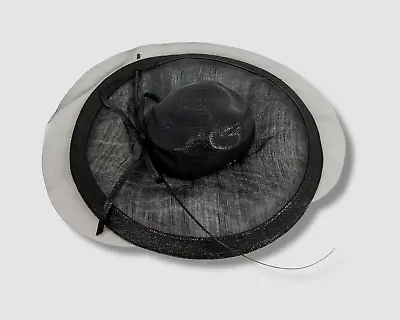 $665 Marzi Firenze Italy Women's Black Bow Elegant Net Wide Brim Straw Hat O/S • $186.38