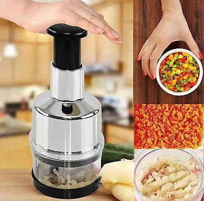 Manual Hand Press Garlic Onion Chopper Vegetable Food Chopper Processor Dicer UK • £6.99