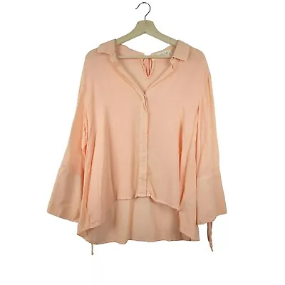 Bella Dahl Womens Button Front Shirt Size M Long Bell Sleeve Blush Pink Collared • $18.95