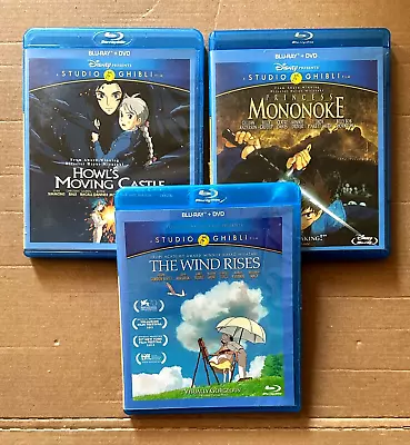 STUDIO GHIBLI Miyazaki 3 Blu-ray Lot Howl’s Moving Castle/Princess Mononoke/Wind • $31.95