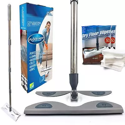 £14.99 • Buy Floor Mop With 100 Wipes Wood Tile Laminate Flat Sweeper Cleaner Dry Wipe Duster