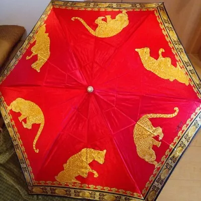 Authentic Gianni Versace Vintage Folding Umbrella Panther Red Deadstock • $240