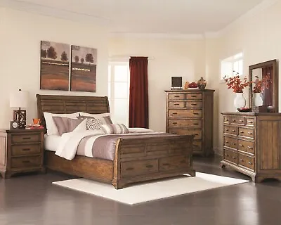 ON SALE - 5 Piece Rustic Brown Queen King Bedroom Set - Farmhouse Furniture IL79 • $2774.72