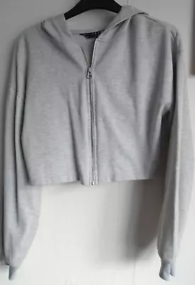Grey Ladies Hoodie Long Sleeve Front Zip Cropped Top • £5