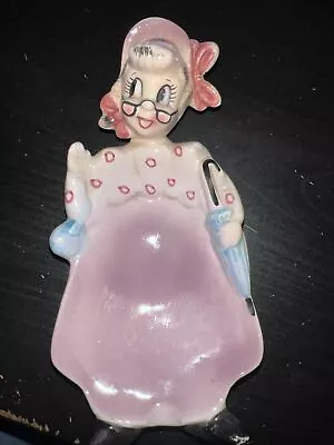 Vintage Enesco Japan Old Lady Woman Spoon Rest Ashtray Ceramic Kitsch Pink • $9.99