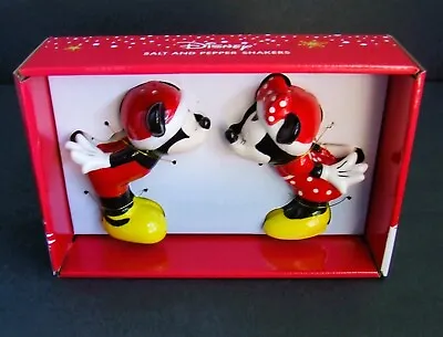 Disney Mickey And Minnie Mouse Kissing Christmas Salt & Pepper Shakers Santa NEW • $10.99