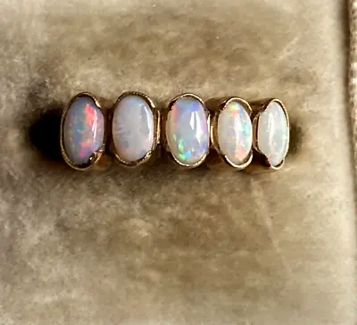 Vintage 9ct Gold Ring. Natural Fiery Solid Opals. Size I 1/2 • £120