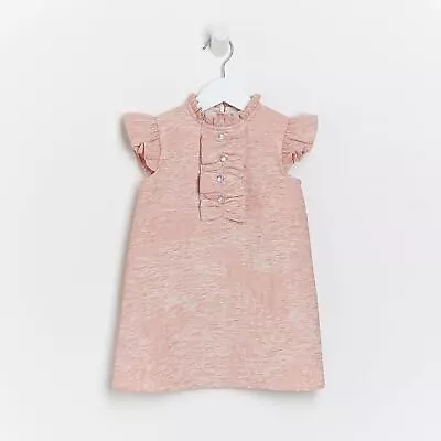 £11 • Buy River Island Kids Girls Dress Pink Frill Boucle Pinny Cotton Casual Top