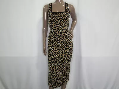 Michael Kors Womens Midi Dress Dark Camel Brown S/Small Leopard Jacquard Tank • $41