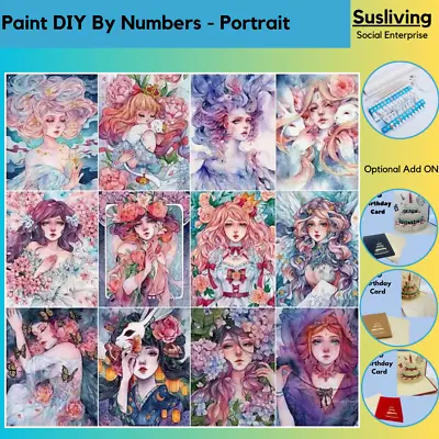 Susliving DIY Paint By Numbers Kit 40x50cm Ladies Portrait Painting Artwork Gift • $22.95