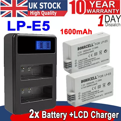 2× LP-E5 Battery For Canon EOS 450D 500D 1000D Rebel Xsi T1i X3 X2+ Dual Charger • £20.99