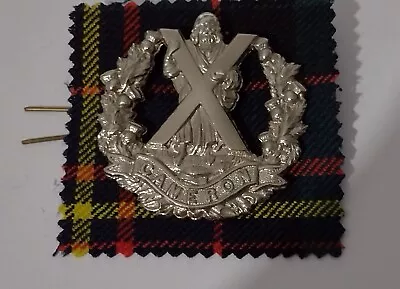 Cameron Highlanders Cap Badge With Tartan 2 Lugs 58mm Nickel Silver - RARE • £44.99