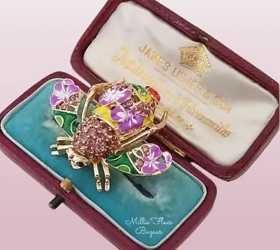 Vintage Inspired Enamelled Purple Diamante Floral Ladybird Bee Brooch & Gift Bag • £18.95