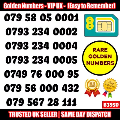 Gold Easy Mobile Number Memorable Platinum Vip Uk Pay As You Go Sim Lot - B395d • £7.95