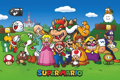 2014 Nintendo Super Mario Group On Lawn Poster 36x24 New Free Shipping • $14.95