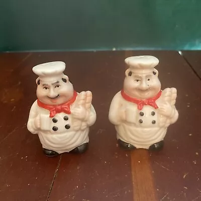 Vintage Italian Chef Salt & Pepper Shakers Baker Cook Ceramic White Red Black • $18