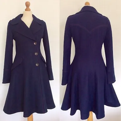 £149 • Buy Topshop Coat Riding Victorian Navy Blue Size 10 Uk Wool