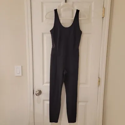 Athleta Aspiration Bodysuit Jumpsuit Small Black Powervita Mesh Yoga #48763 NWOT • $73.94