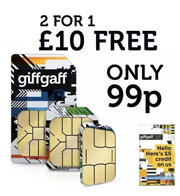 £0.99 • Buy GiffGaff X 2 Sim Cards With Credit Pay As You Go £5 Standard Micro Nano 4G