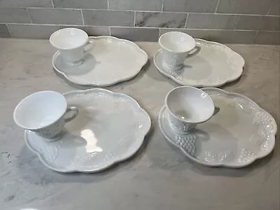 VTG Set Of 4 Milk Glass Harvest By Grape Snack Lunch Plates Cups • $35