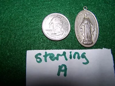 Vintage Sterling Silver Miraculous Medal Pendant 1830 Mary Pray For Us Catholic • $29.95