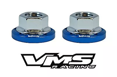 4 Vms Racing Strut Tower Dress Up Blue Washers & Silver Flanged Nuts Mitsubishi • $28.95