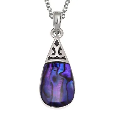 Teardrop Necklace Purple Paua Abalone Shell Pendant Silver Jewellery Gift Boxed • £10.50