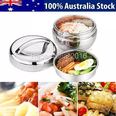 Stainless Steel Thermo Insulated Thermal Lunch Bento Box Round Food Container • $17.93