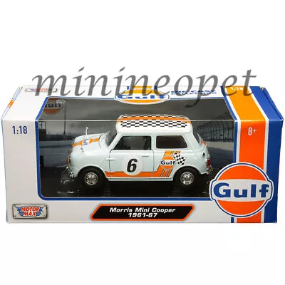 Motormax 79743 1961-67 Morris Mini Cooper #6 Gulf Checkered Top 1/18 Light Blue • $33.80