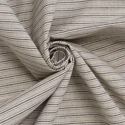 Yale Ticking Stripe Double Width Fabric Grey | 280cm Wide | Curtains Cushions • £1.79