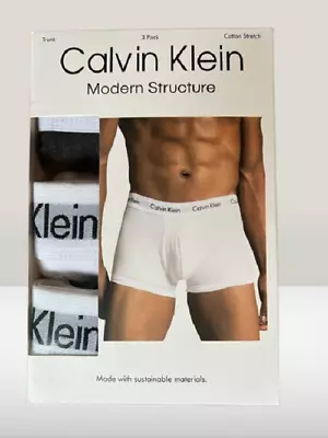 3 Pack Calvin Klein  Mens Trunk Boxer Shorts 90% Cotton Stretch Black/White/Grey • £14.99