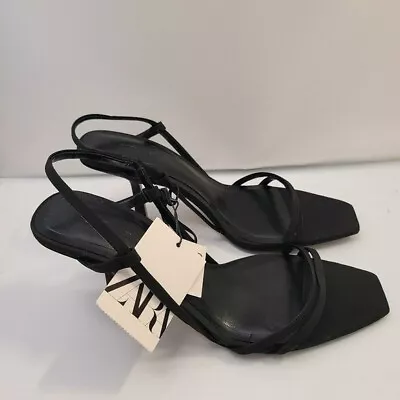 $60 • Buy ZARA BLOCK HEEL STRAPPY SANDALS Black SIZE | 1321/110