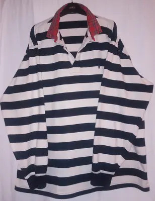 Ralph Lauren Polo Long Sleeve Striped Blue White Tartan Rugby  Shirt Jersey XL. • £18.99