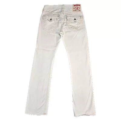 True Religion Ricky Jeans Mens White Sz 34x33 Straight Flap Pockets Made In USA • $30