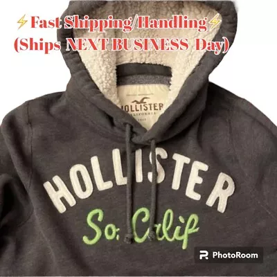 Hollister Hoodie Faux Fur Lined Hollister Sweatshirt (MEDIUM) Gray White Green • $34.50