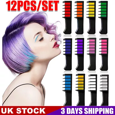 Hair Chalk Comb New Temporary Bright Hair Color Cream For Girls Kids Gifts 12PCS • £5.89