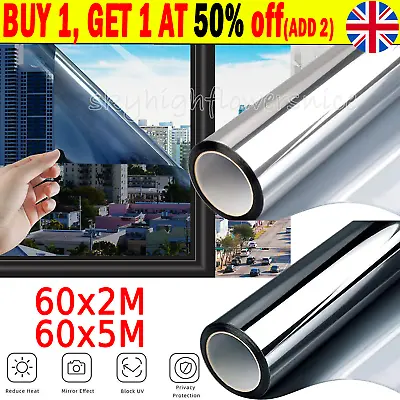 One Way Mirror Window Film UV Reflective Privacy Tint Foil Home Glass Sticker_UK • £7.86