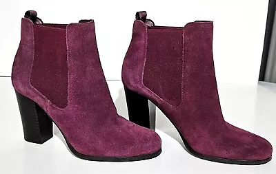 Michael Kors Lottie Chelsea Boots Women Sz 7 Booties Dark Berry Suede Block Heel • $29.99