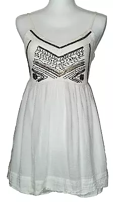 Ecote Women's XS Ivory Beaded Spaghetti Strap Lined Babydoll Mini Dress • $15.99