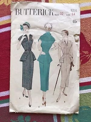 Vintage 1940’s Butterick Tailored Dress- Peplum Size 14 Original Folds Unused • $40