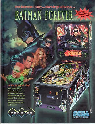 BATMAN FOREVER Original PROMO Pinball Flyer SEGA 1995 Brochure Ad Slick • $10.99